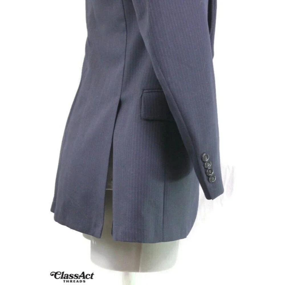 Pierre Cardin 2 Piece Suit Mens Blue Striped 2 Btn 40L Flat Fronts 36